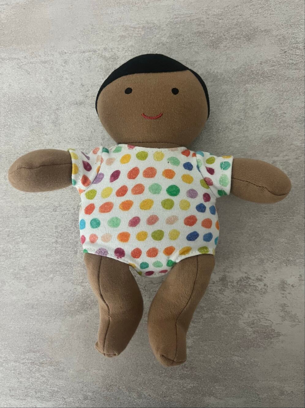 LOVEVERY Love Every Organic Cotton Baby Doll Plush Black Hair Tan Skin Tone 8”